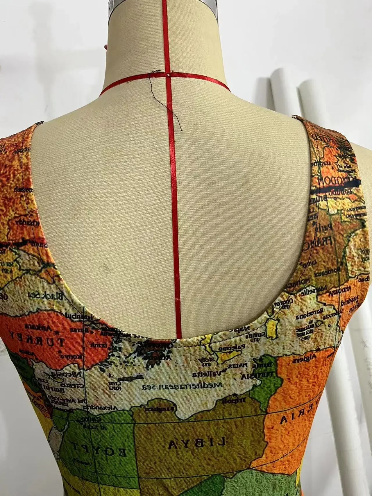 Summer Dresses for Women 2022 Map Print Sexy Sleeveless U-Neck Bodycon Mini Daily Dress