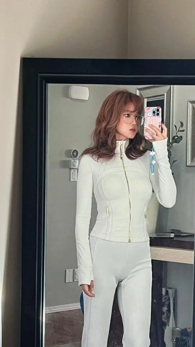 Women Define Hip Length Running Jacket Buttery-soft Weightless Four-way Stretch Sportswear Slim Fit Yoga  Athletic Jackets