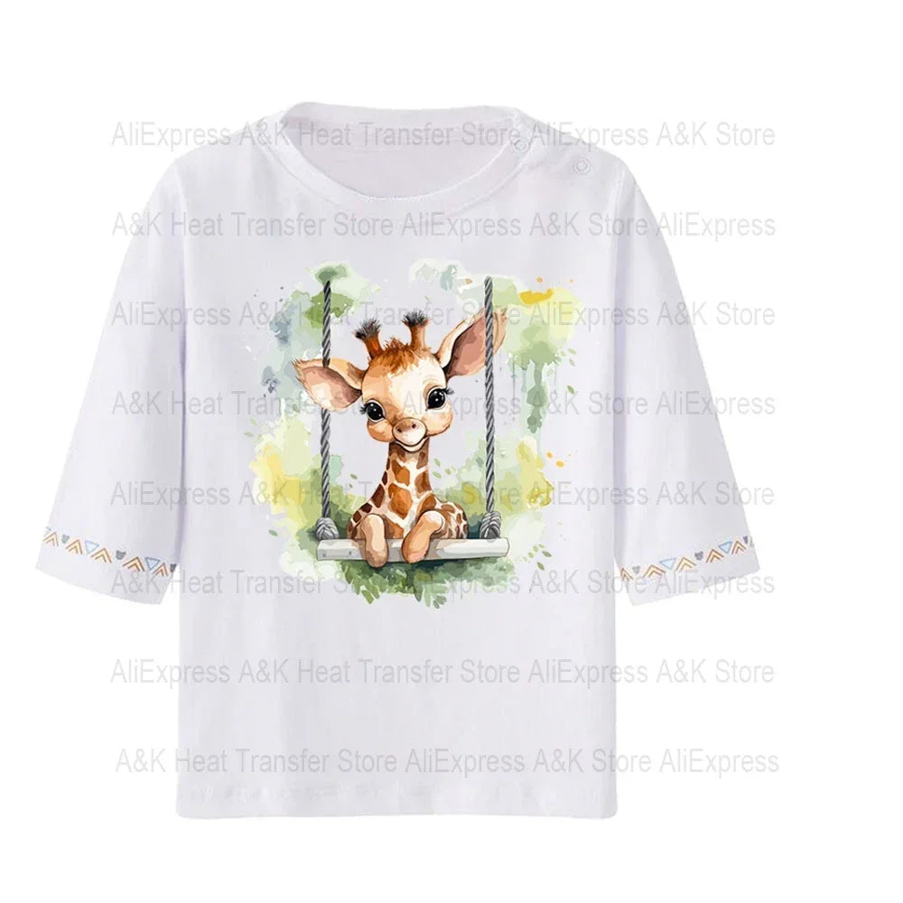 Baby Animal On Swings Heat Transfers For Kids Clothing Elephant Tigers Lion Stickers On Clothes Diy Thermal Patches Decals
