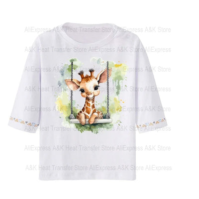 Baby Animal On Swings Heat Transfers For Kids Clothing Elephant Tigers Lion Stickers On Clothes Diy Thermal Patches Decals