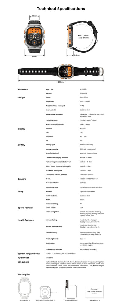 2025 Original KOSPET TANK M3 Ultra GPS Smartwatches For Men Women Smartwatch 480mAh Digital Fitness AMOLED AOD Bluetooth Watches