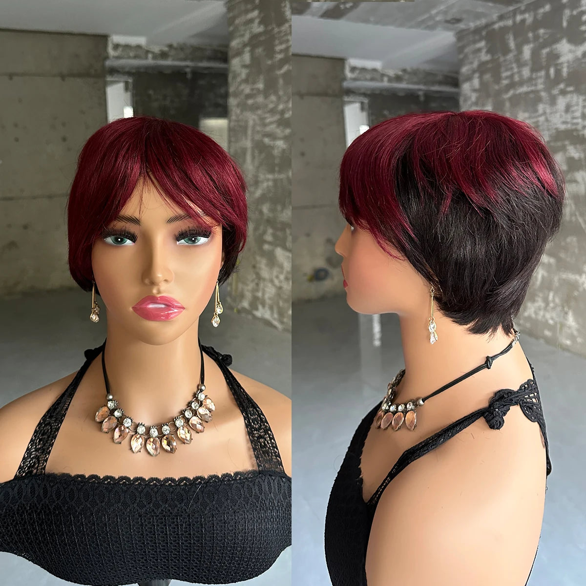 Short Human Hair Wigs Pixie Cut Straight perruque bresillienne for Black Women Full Machine Made Wigs With Bangs Cheap Wig