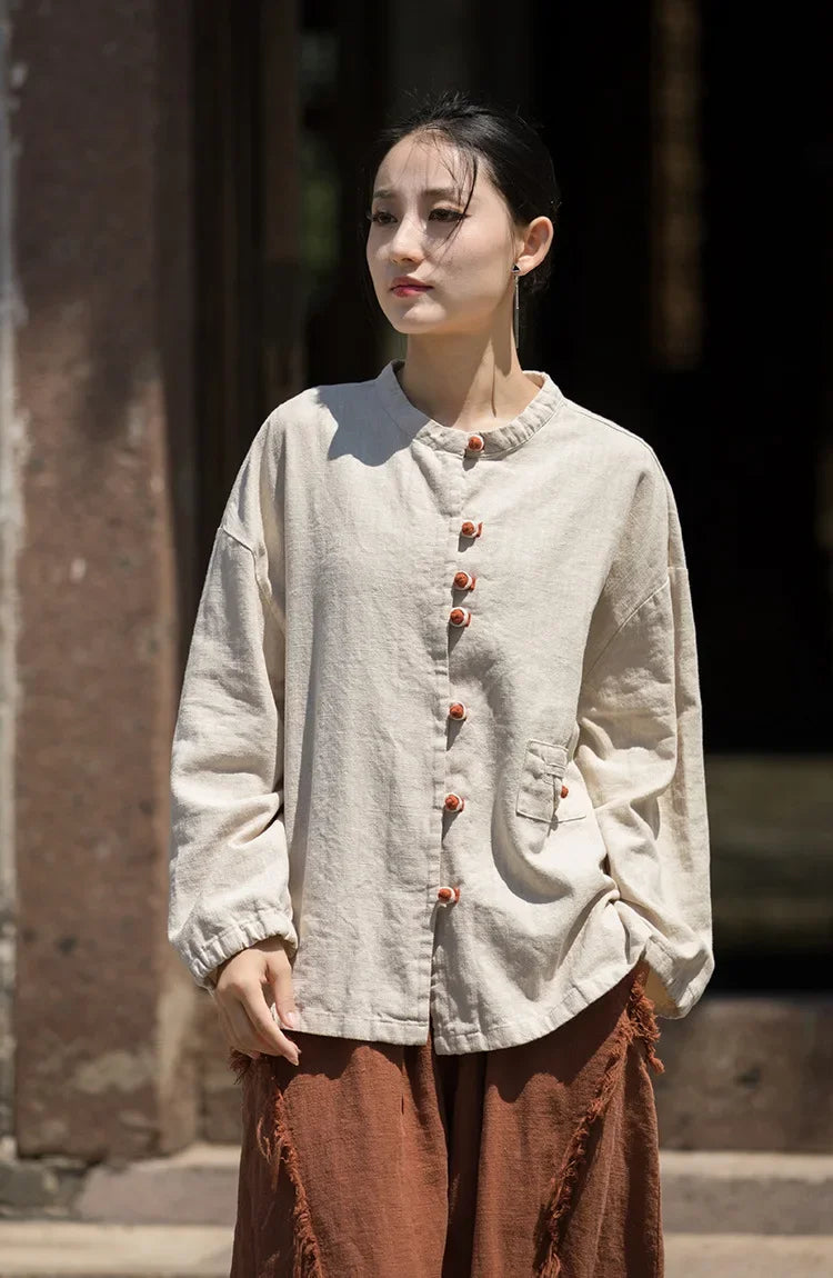 Women's Literary Vintage Ramie Linen Tops