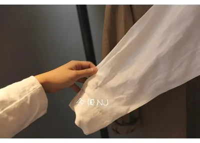 Cotton Linen Women Medium-Length White Polo Shirt