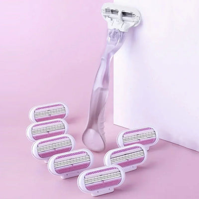 Women's Safety Razor - 1 Handle + 8 Replaceable 3-Layer Stainless Steel Blades