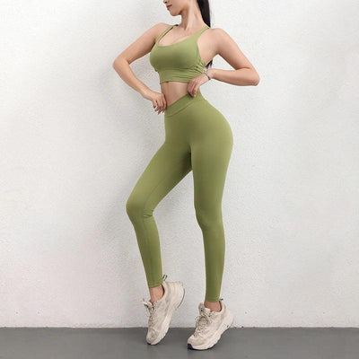 TRY TO BN Women's Tracksuit Sports Bra Fitness Yoga Set V Back Leggings High Waist Sportswear Workout Sets Cycling Gym Clothing