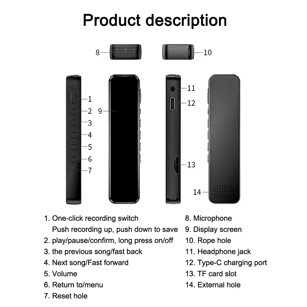Digital Voice Recorder High-Quality Noise Reduction Record with Playback MP3 Music Player Activated Record 1536KBPS HD Recording