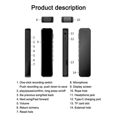Digital Voice Recorder High-Quality Noise Reduction Record with Playback MP3 Music Player Activated Record 1536KBPS HD Recording