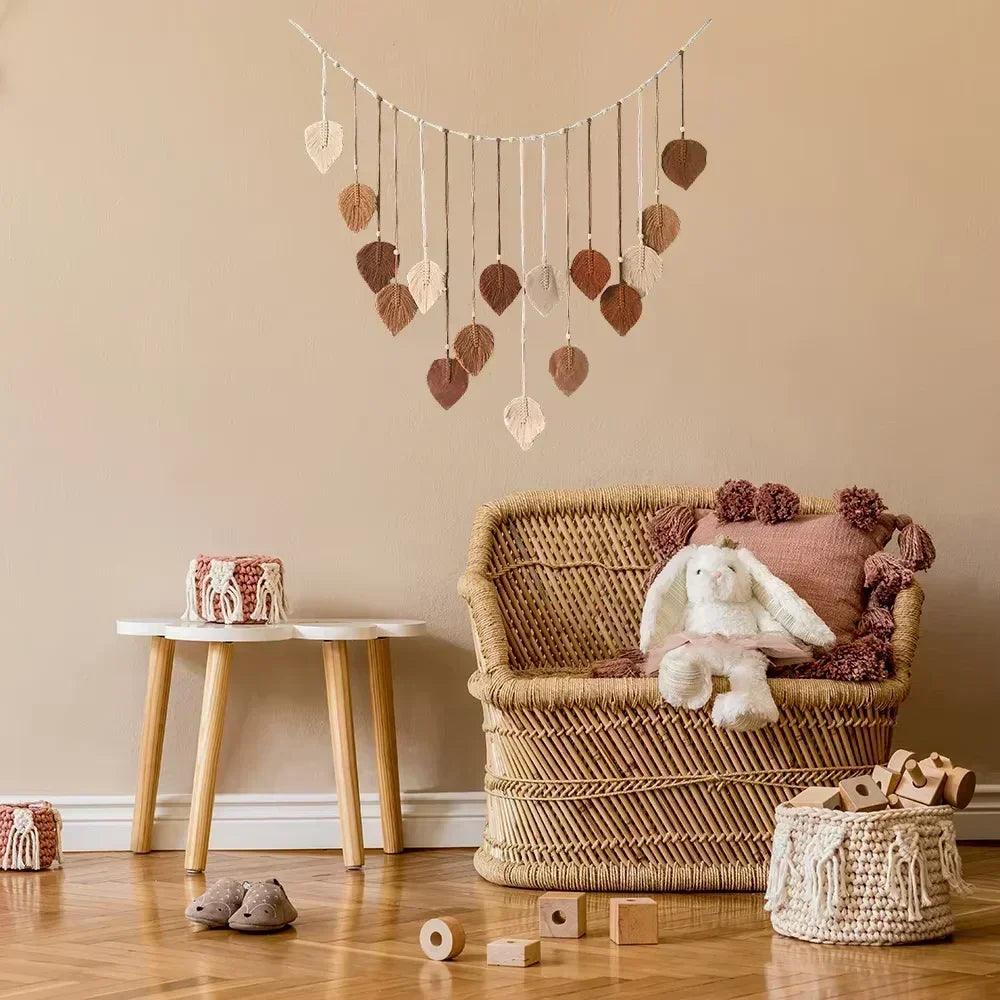 Boho home decoration macrame tapestry leaf feather wall hanging decor for living room bedroom art
