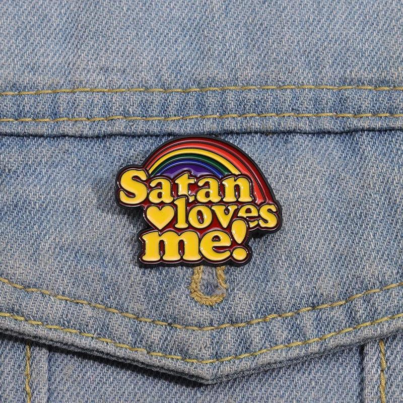 Rainbow Satan Loves Me Enamel Pin Lucifer Followe Atheist Occultist People Brooch Lapel Backpack Badge Perfect Jewelry Gift
