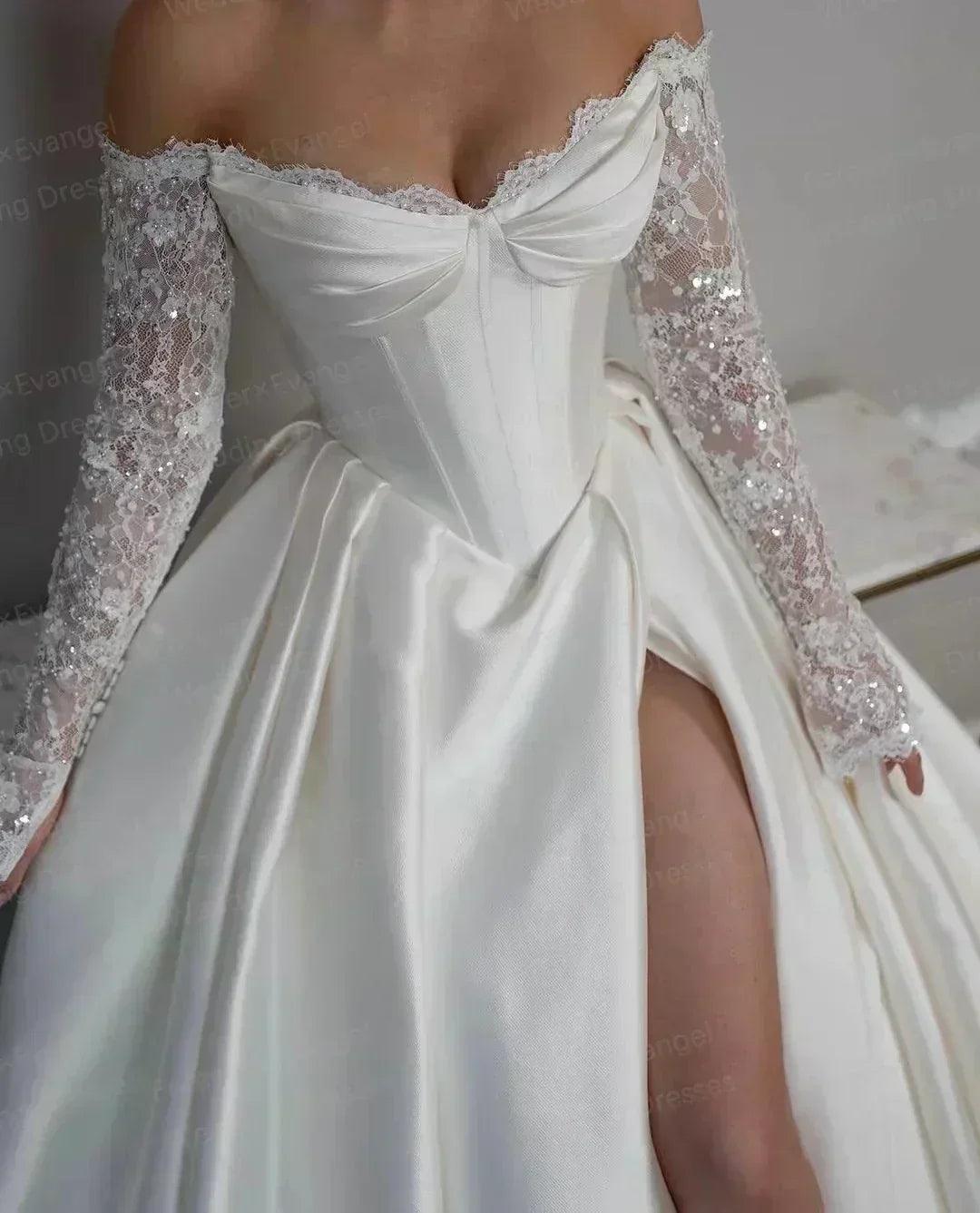 Glitter wedding dresses a line woman’s sequinned off shoulder bride gown