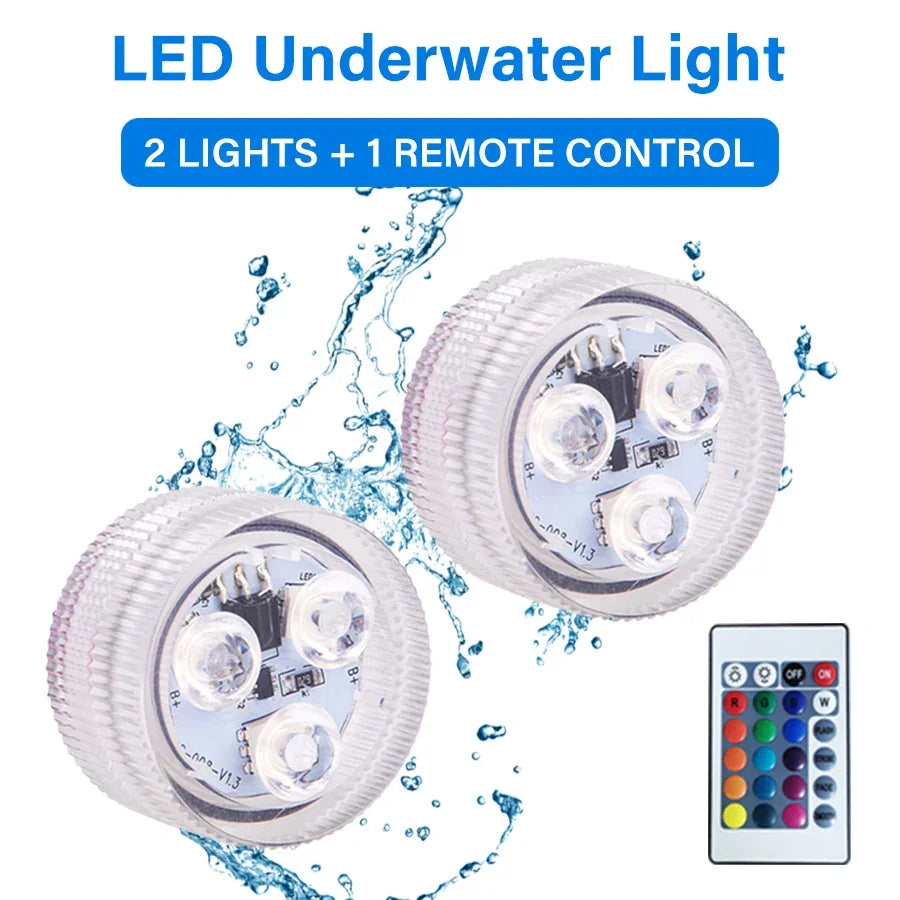 RGB LED Underwater Light With Remote Control Battery Powered 3LEDs Submersible Lamp Waterproof For Swimming Pool Garden Party