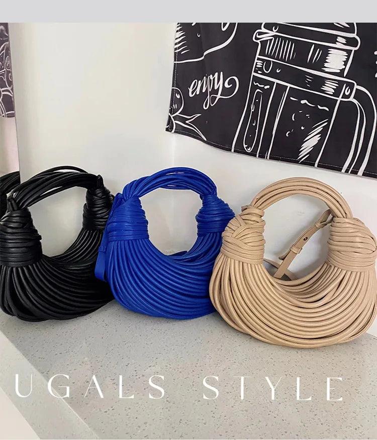 Handbags for women 2025 new in gold luxury designer brand handwoven noodle bags rope knotted pulled hobo silver evening