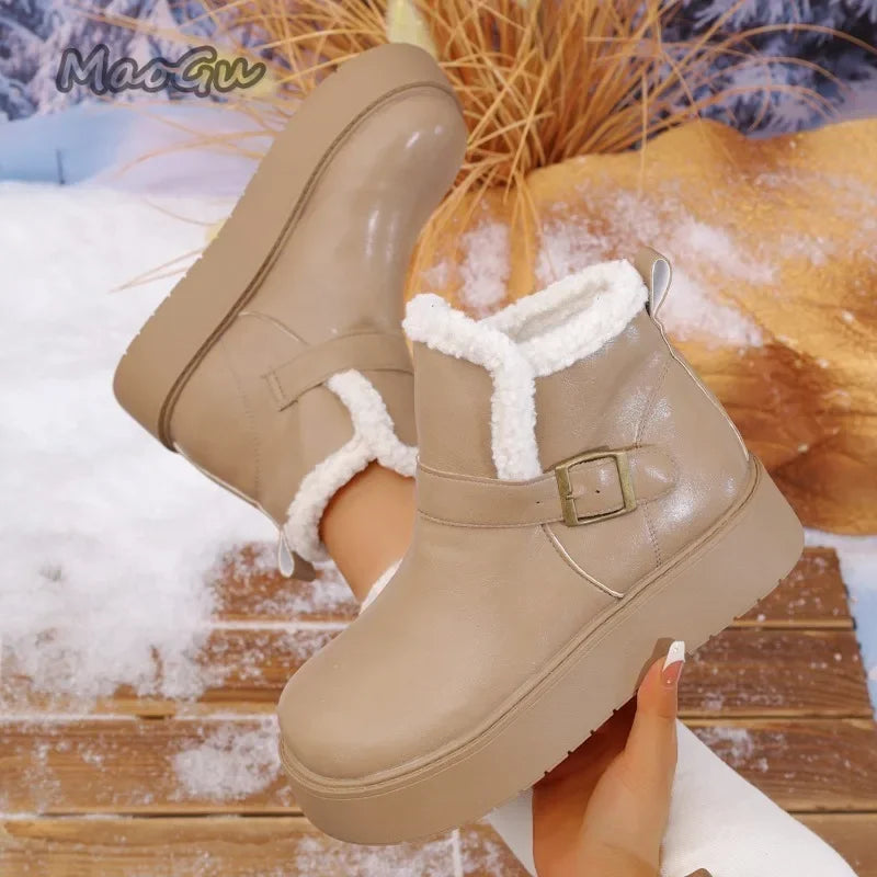New Winter Women Snow Boots Warm Female Antiskid Soft Leather Shoes Non-Slip Thermal Plush Ankle Boots Size 35-40 Botas Mujer