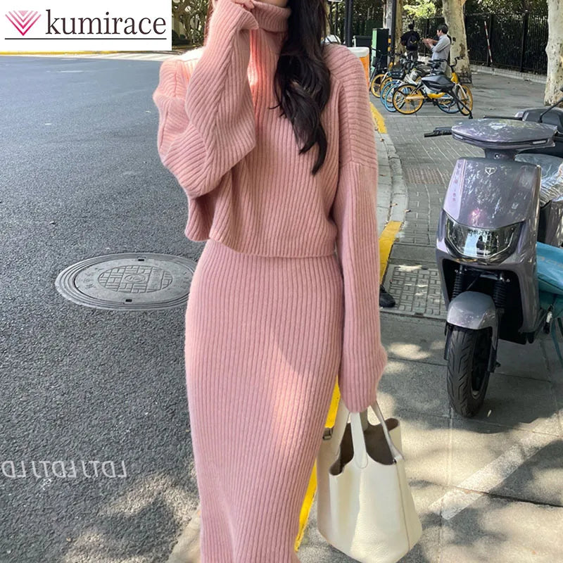Knitted Dress Korean Version 2025 Autumn and Winter New Small Dress, Socialite Set, Winter Sweater Dress Two-piece Set for Women