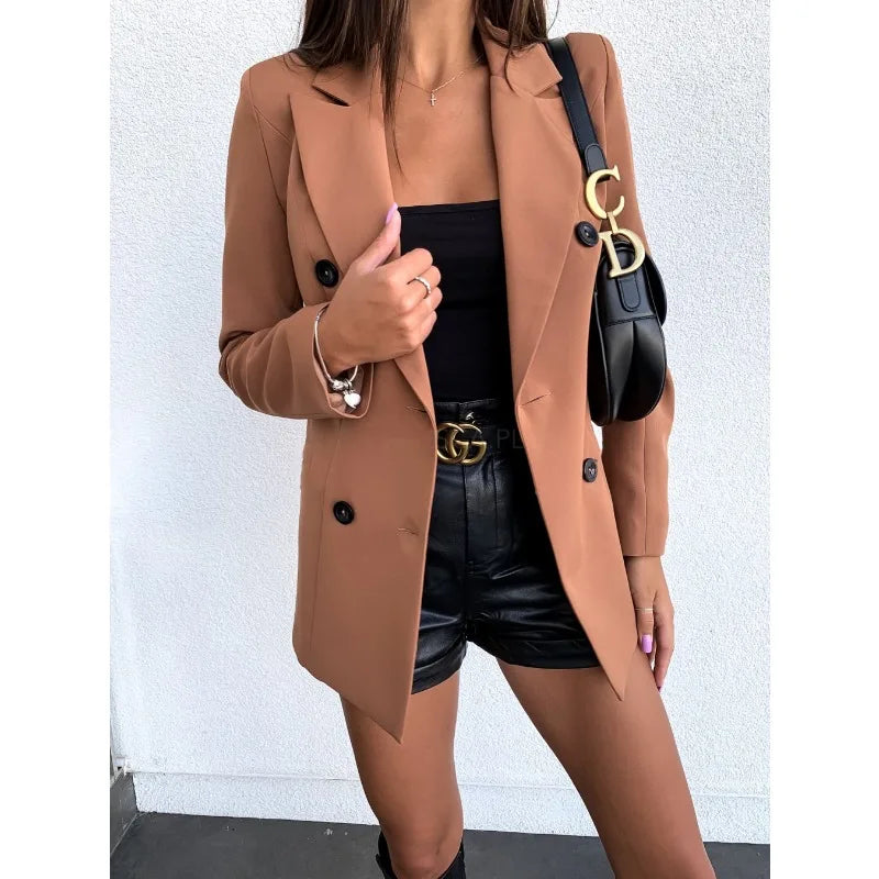 Autumn Winter Women Blazer Top Office Lady New 2025 Fashion Long Sleeve Lapel Collar Button Loose Suit Coat Jacket Outwear
