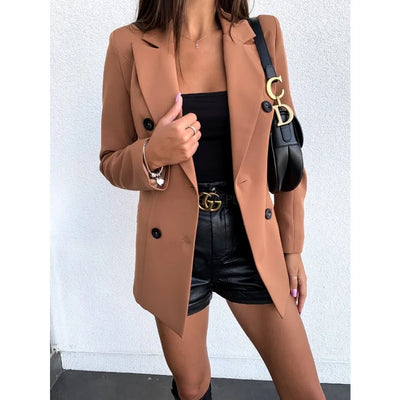 Autumn Winter Women Blazer Top Office Lady New 2025 Fashion Long Sleeve Lapel Collar Button Loose Suit Coat Jacket Outwear