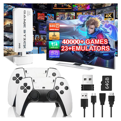 Built-in 40000+ Retro Games M15 4K TV Game Stick, 64GB Console with Wireless Gamepads, Supports 23+ Simulators for HD TV Gaming