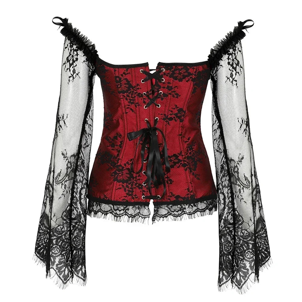 Women's Corset Gothic Style Corsets Lace-up Bustier with Sleeves Breathable Bodyshaper Corsetto Medieval Dance Party Costumes