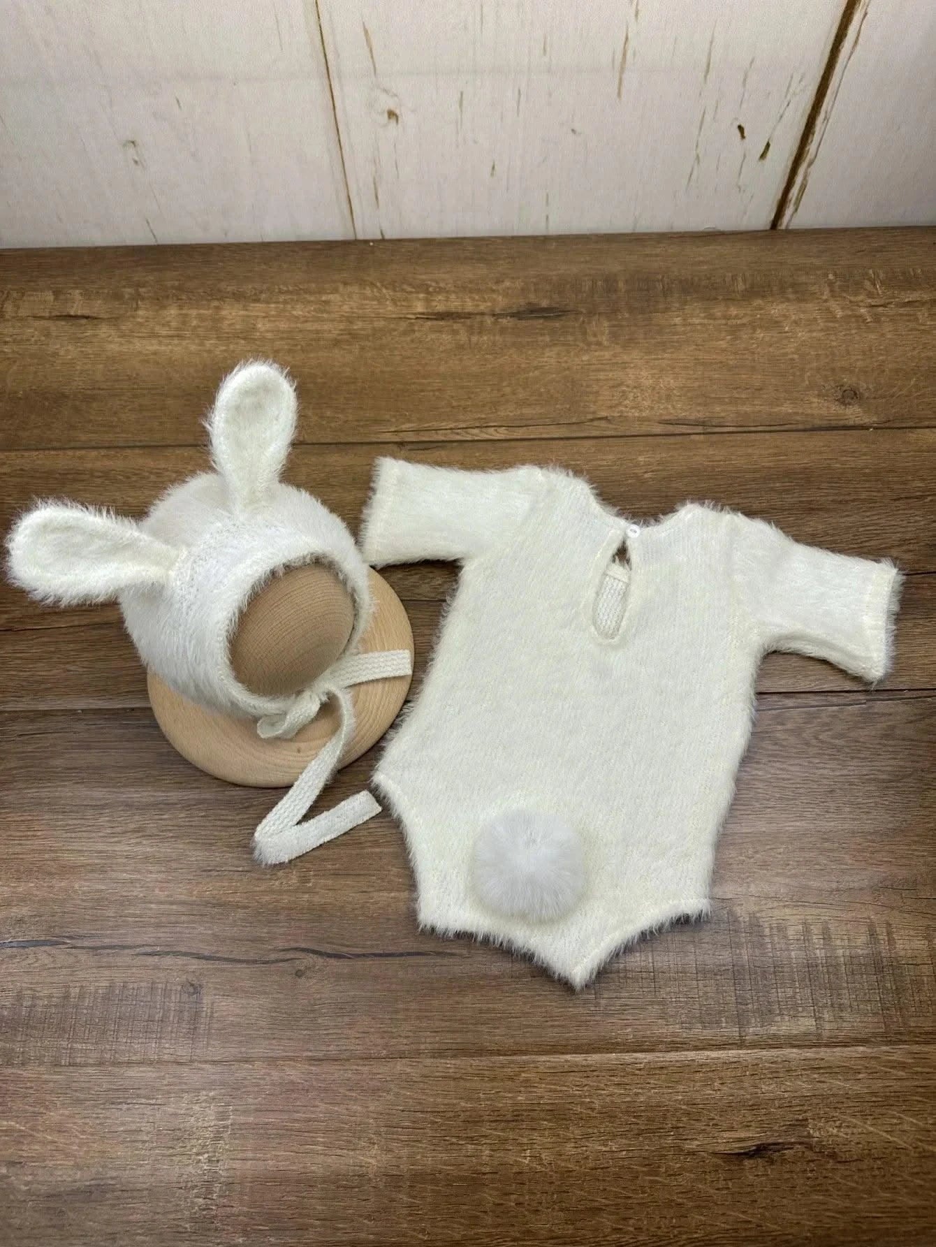 Newborn Photography Props Knitted Rabbit Doll Baby Outfit  |Cosplay Glasses Accessories