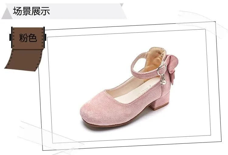 Kids Velvet Black, Pink, Red Leather High Heeled Shoes 3-15T | Girl's Princess Shoes For Party, Wedding, Dance | Children's Fashion