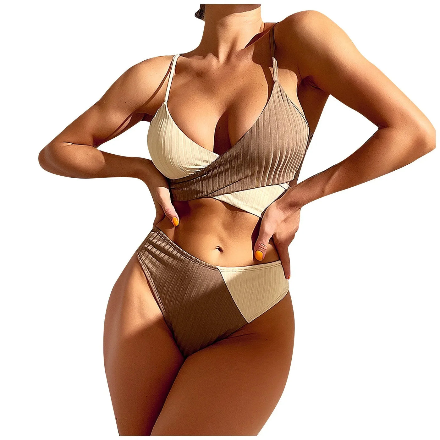 Summer Ladies Sexy High Waist Print Two Piece Bikini Sets Biquini Women Swimsuit Clothing Set Color Block Mujer Swimwear Suits