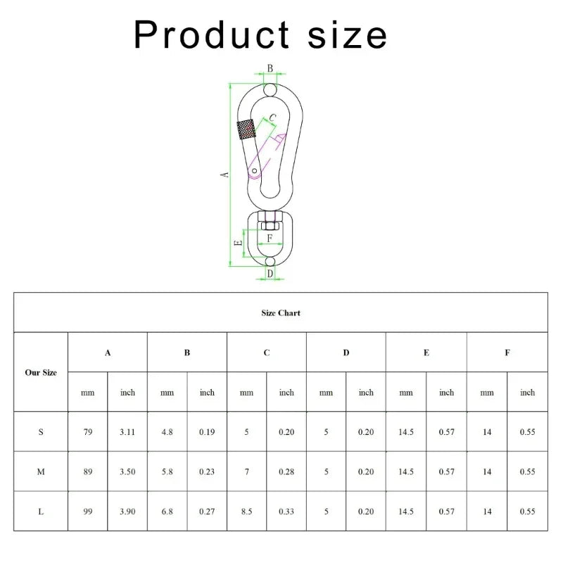 Stainless Steel Hook with Swivels for Dog Collar Carabiner with Swivels Joint Bolted Carabiner for Pet Leashes/Camping Tent