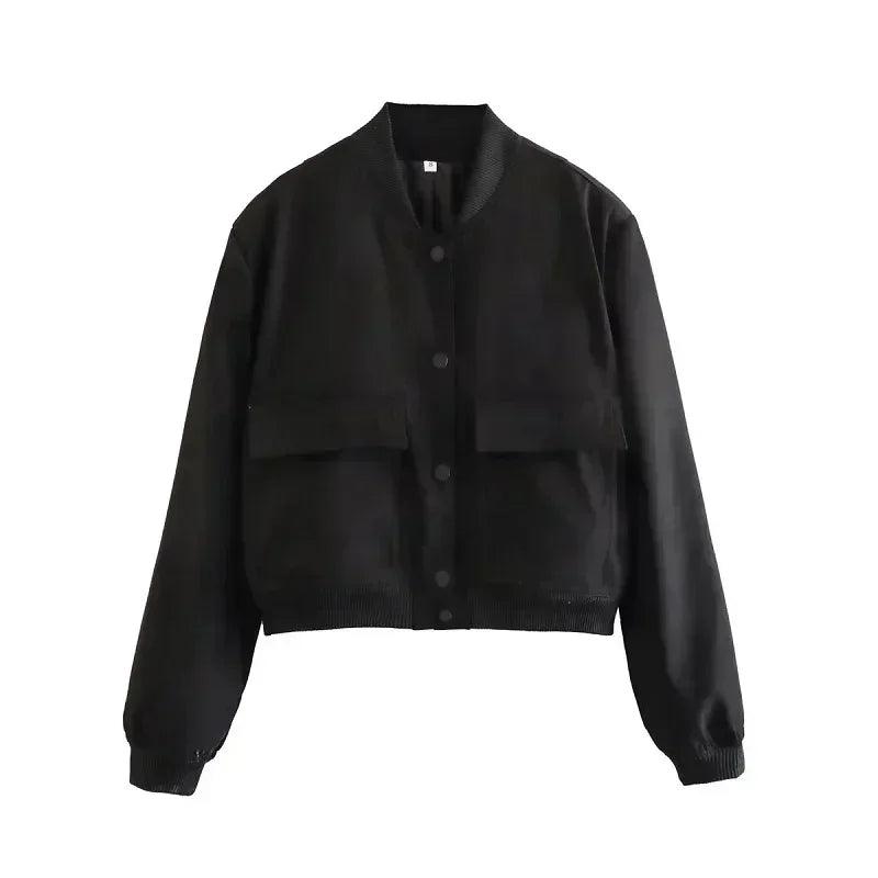 Button bomber cropped jackets woman coat autumn winter outerwear
