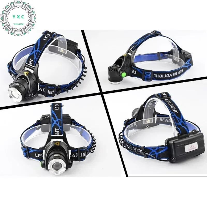 Head Light Powerful LED Headlamp Telescopic Zoomable Torch Outdoor Waterproof Rechargeable Fishing Camping Portable Headlight