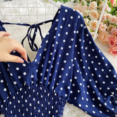 V Neck Sexy Dolman Sleeves Waist Slim Polka Dot Print Jumpsuit Women Wide Leg Trousers Jumpsuit