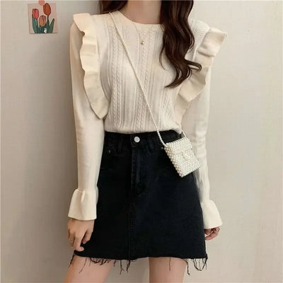 Ladies Sweaters Pullovers Round O Neck Grey Knitted Top for Women Jersey Winter 2025 Jumper Economics Long Sleeve Thermal Blouse