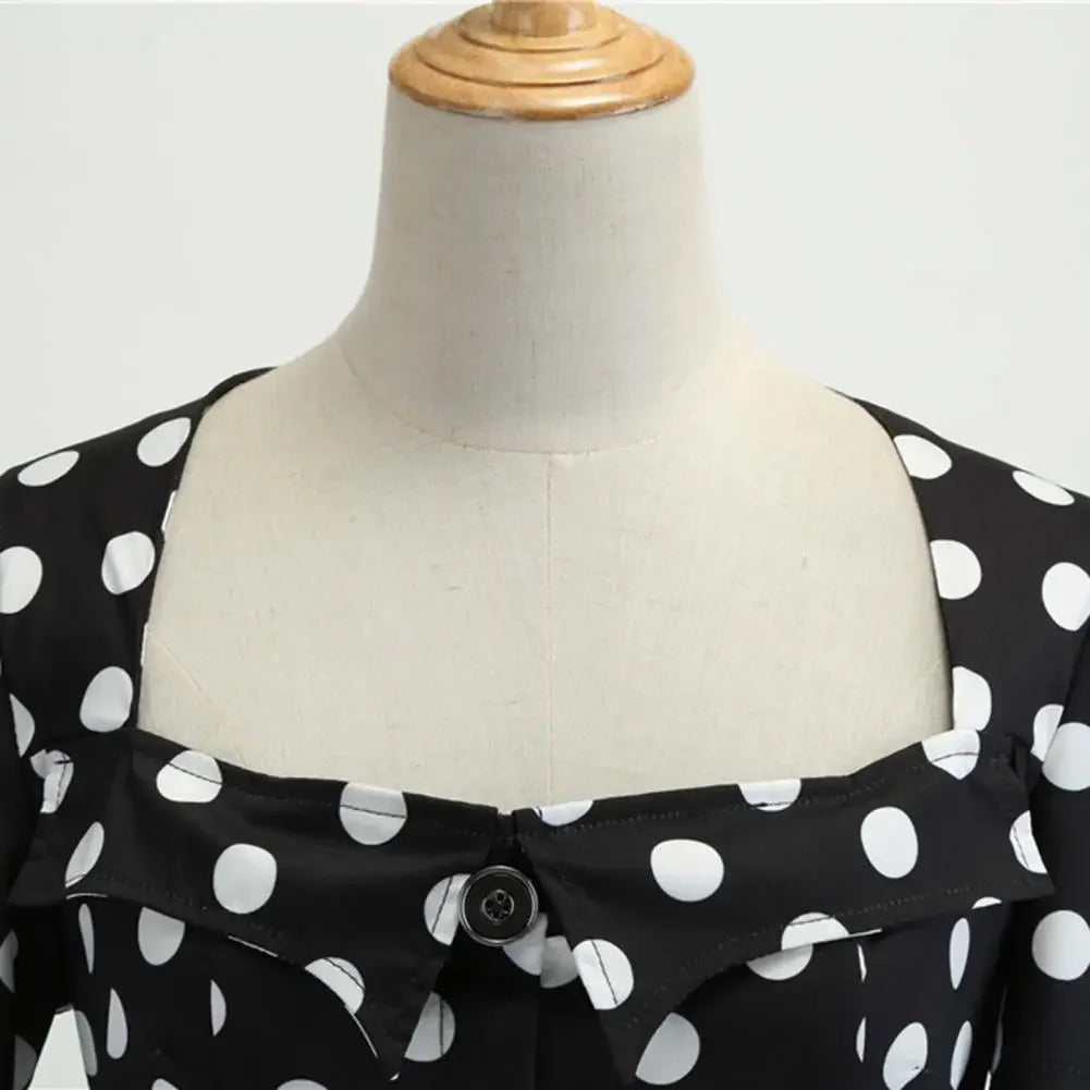 Women Vintage Dress Summer 50s 60s Retro Pin Up Swing Rockabilly Vestidos Elegant Black Polka Dot Office Party Dress