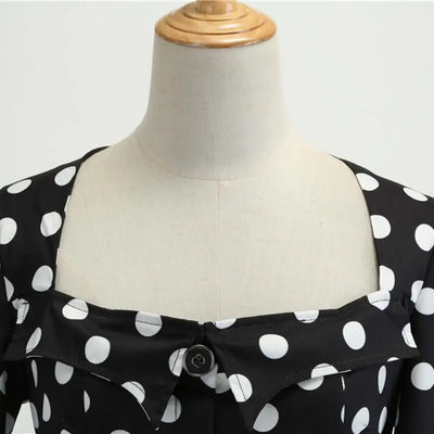 Women Vintage Dress Summer 50s 60s Retro Pin Up Swing Rockabilly Vestidos Elegant Black Polka Dot Office Party Dress