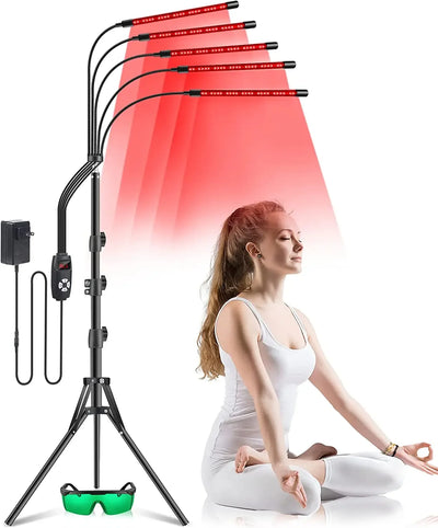 Red Light Therapy Lamp with 4/5 Heads, Adjustable Stand 660&850 nm Near Infrared Light Therapy Device for Face, Body, Pain,Skin