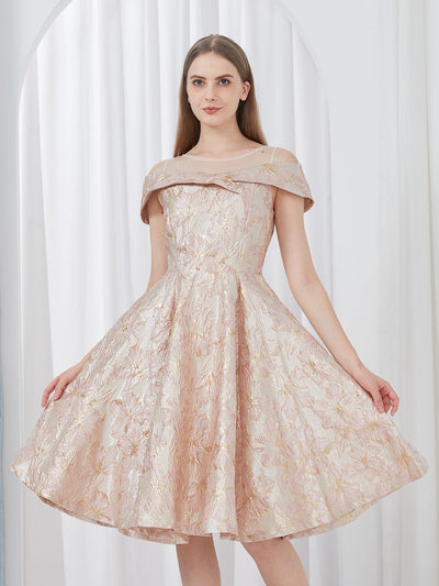 DEVCHATA Luxury New Short Evening Dress Women Jacquard Patchwork Embroidery Party Dress Elegant A Line Floral Ball Gown Vestido