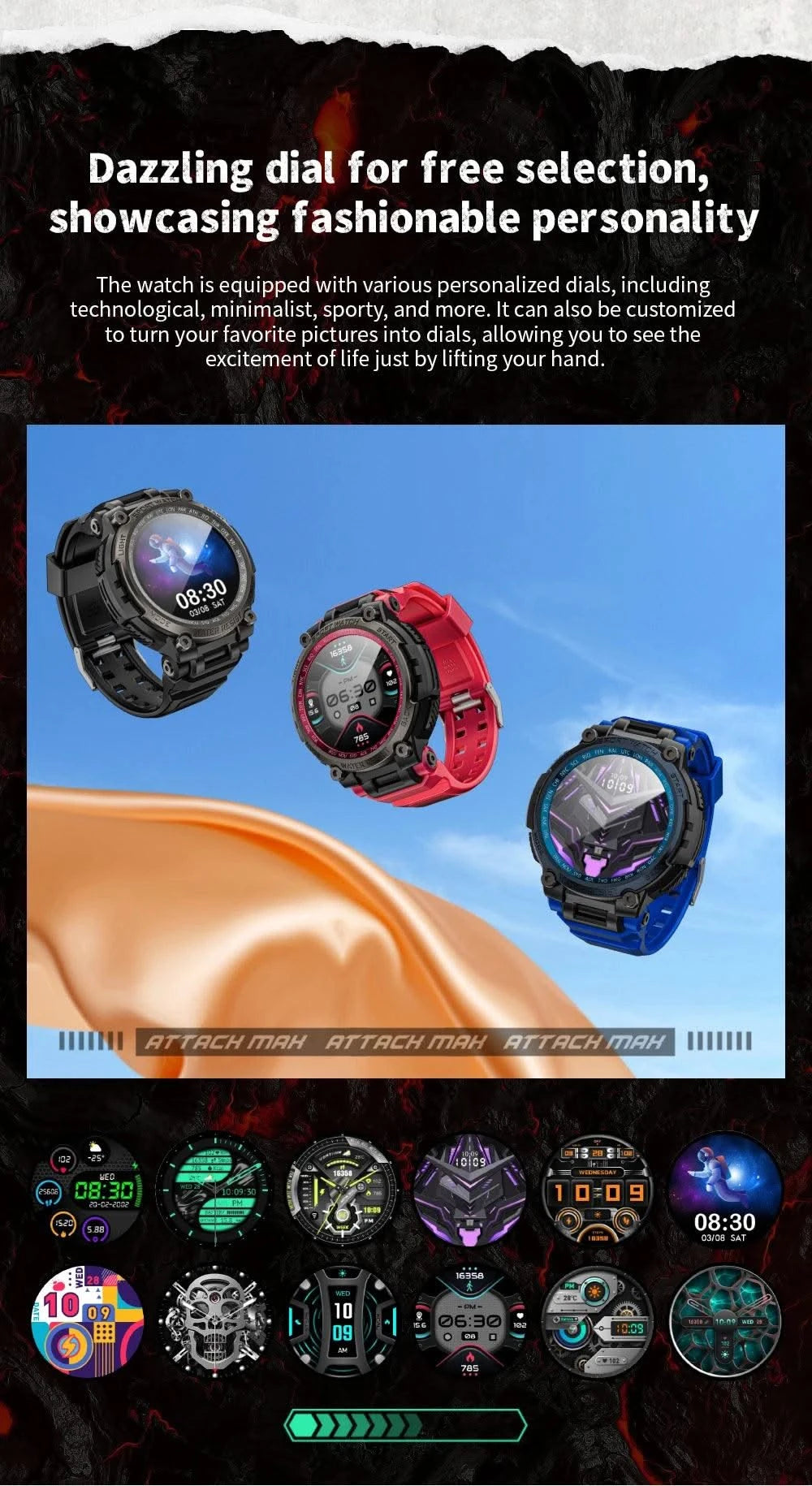 LOKMAT New ATTACK MAX Sport Rugged Smart Watch BT Calls Waterproof Military Smartwatches Heart Rate Monitor Fitness Tracker