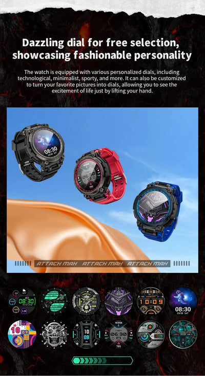 LOKMAT New ATTACK MAX Sport Rugged Smart Watch BT Calls Waterproof Military Smartwatches Heart Rate Monitor Fitness Tracker