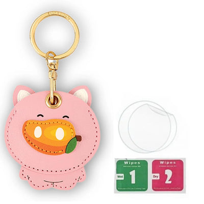Pink pig AirTag leather keychain with hand straps and gold hardware