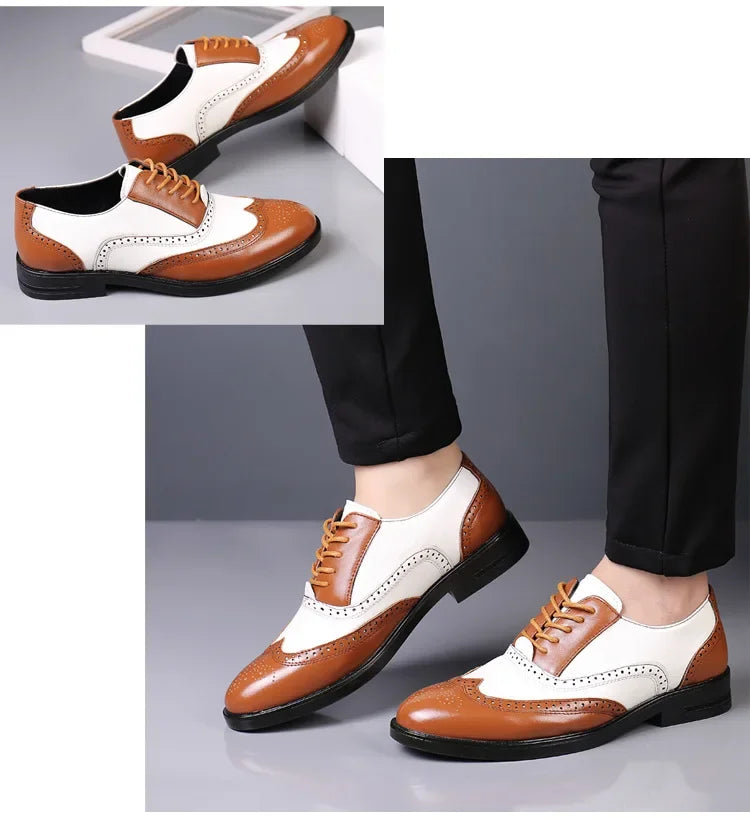 Retro Men's Oxford Shoes Fashion Block Carved Casual Shoes Social Shoes Male Business Dress Leather Shoe Zapatos Para Hombres