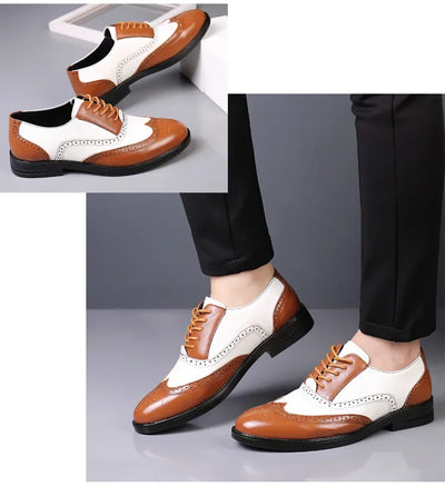 Retro Men's Oxford Shoes Fashion Block Carved Casual Shoes Social Shoes Male Business Dress Leather Shoe Zapatos Para Hombres