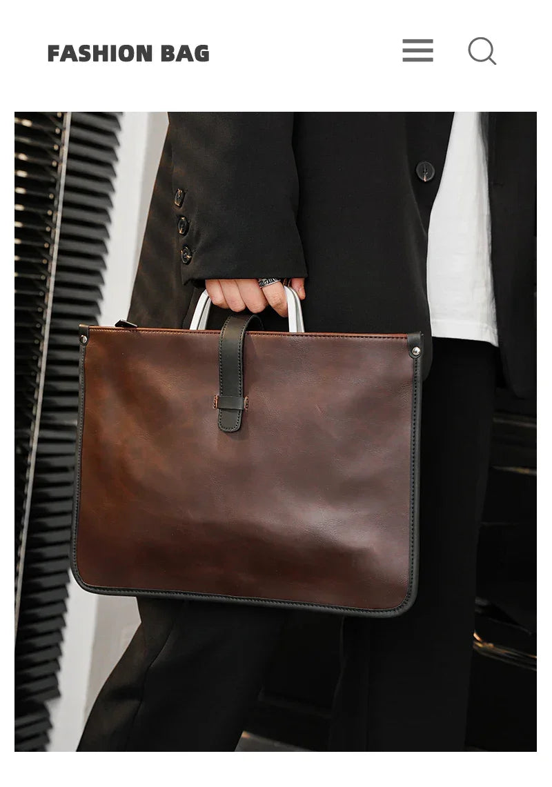 New Men's Bag Retro Leather Handbags Large Business Briefcase Famous Designer's Shoulder bag Luxury Brand File Bag For Cool Boys