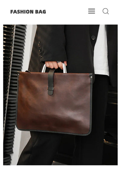 New Men's Bag Retro Leather Handbags Large Business Briefcase Famous Designer's Shoulder bag Luxury Brand File Bag For Cool Boys