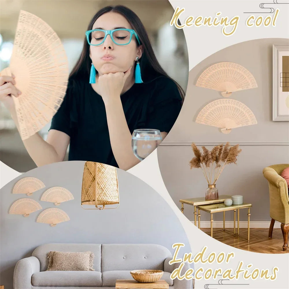 Folding Hand Fans Fashionable Engraved Women Elegant Wood Gifts Fan With Bags Tassels Wedding Mariage Festival Party Dance Props