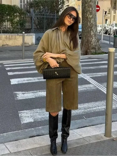 HipSeam Satin Bomber Jacket Women Casual Pleated Zipper Jackets