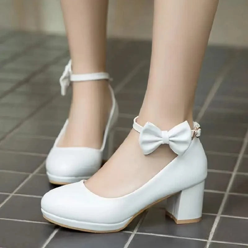 Girl's Fashion Bow Thick Heel Shallow High Heel Shoes |  Platform Pumps For Party, Wedding 30-43 | Kids, Children Fashion