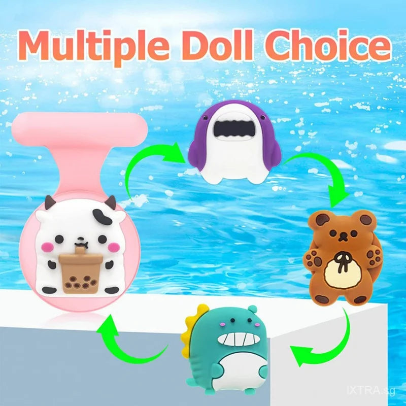 Pink panda silicone doll AirTag holder brooch for girls