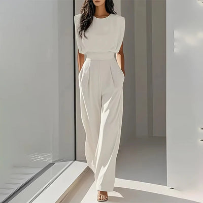 Women Solid Color Commute Jumpsuits 2025 New Arrival Summer Sleeveless Loose Pleated High Waist Modern Girls One-piece Pants
