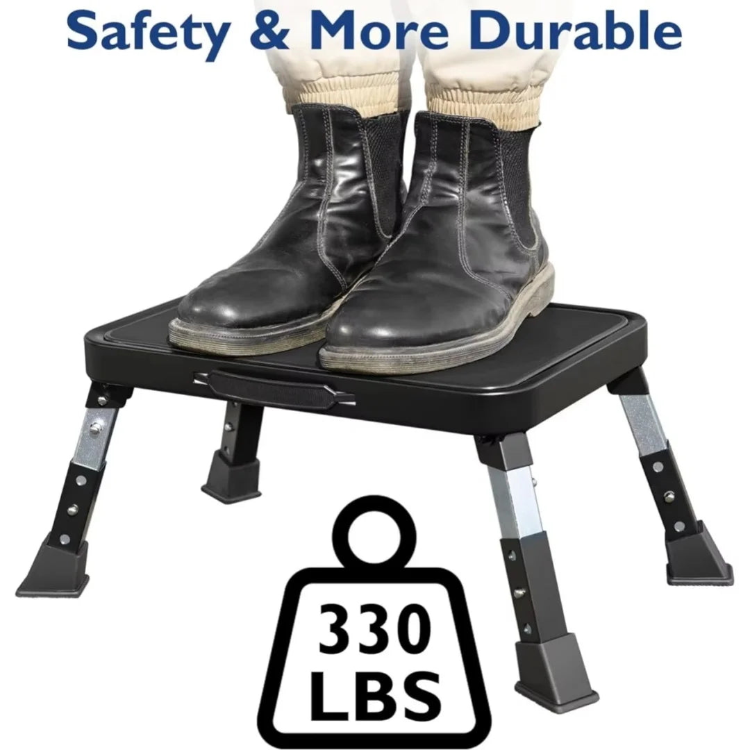 3-step adjustable folding step stool, foldable step stool, safer metal step stool for bedrooms, kitchens, offices, SUVs, etc. fo