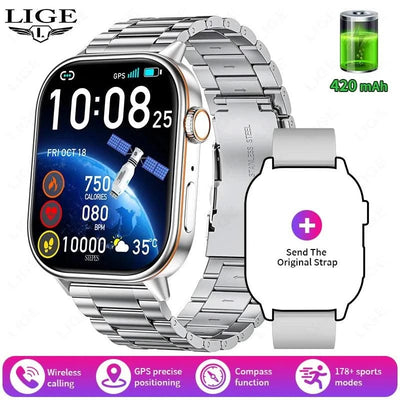 LIGE GPS Trajectory Smart Watch Women 2.01" HD Screen Compass Bluetooth Call Heart Rate Blood Oxygen Men Smartwatches 2025 New