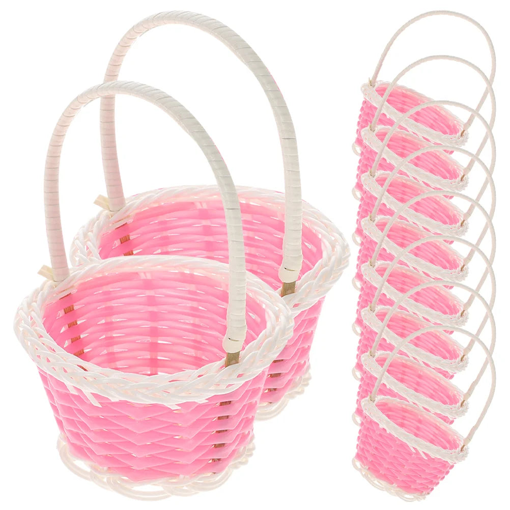 10pcs Mini Plastic Baskets Children Handheld Basket Small Storage Bins Woven Containers Picnic Easter Gift Baskets Home Decor